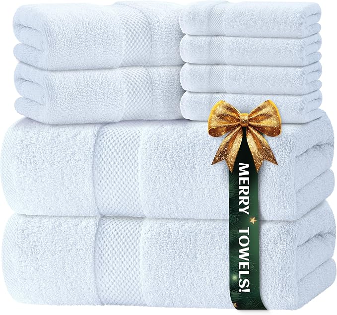 Luxury White Bath Towel Set of 8 Pieces by WhiteClassic