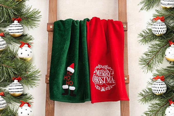 American Soft Linen Christmas Bath Towels Bathroom Set, 2 Packed Embroidered - Image 4