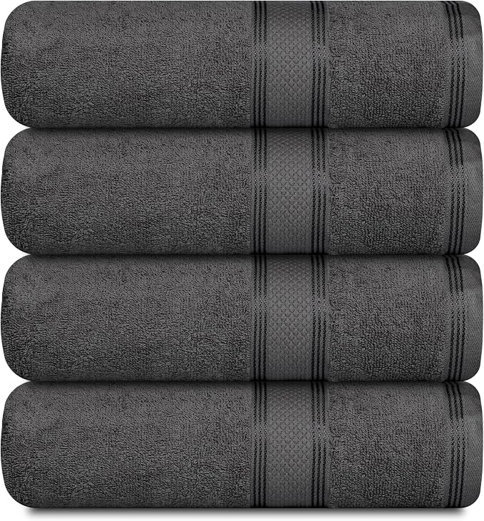 Casa Lino Charcoal Black Bath Towels Set of 4 by CASALINO