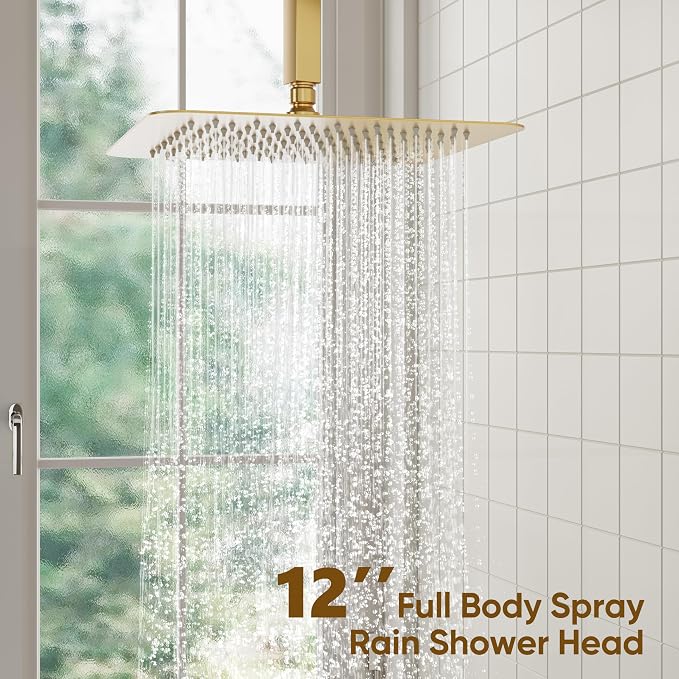 ESNBIA Gold Shower Head System, All Metal 12 Inches Ceiling Shower Faucet Set - Image 3