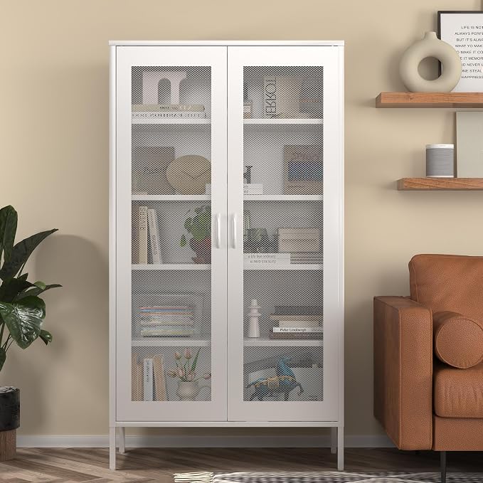 COFaR Modern Mesh Storage Cabinet, Free Standing Tall Pantry, Cupboard Metal by COFAR