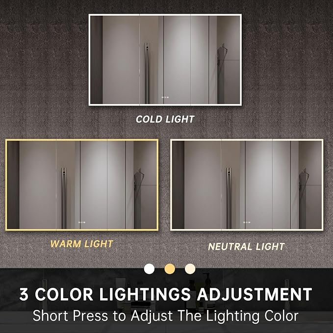 LED Medicine Cabinet Mirror, 60”W x 36”H Bathroom Medicine Cabinets - Image 5