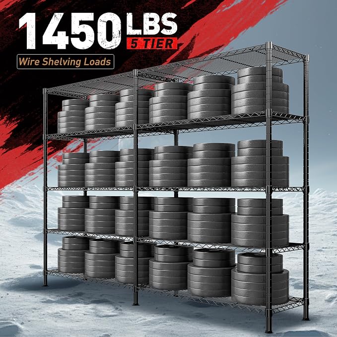 REIBII1450LBS Metal Shelving Unit Storage Shelves 5 Tier Wire Shelving 58.1''W - Image 8