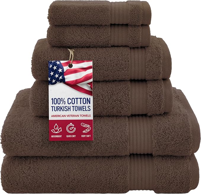 American Veteran Towel, 100% Cotton Turkish 6 Piece Towel Set, Luxury Towels by American+Veteran+Towel