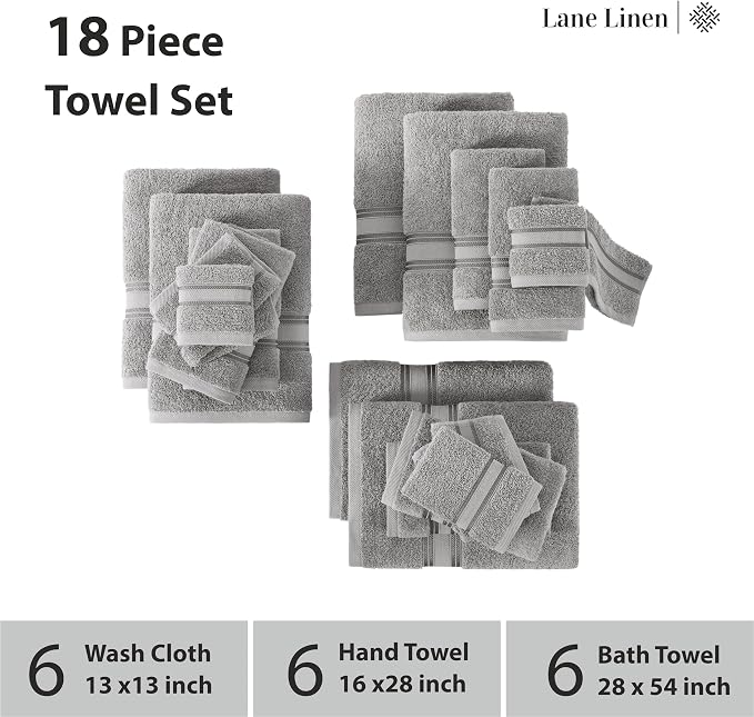 LANE LINEN 18 Pack Towels for Bathroom – 100% Mercerized Cotton, Zero Twist - Image 3