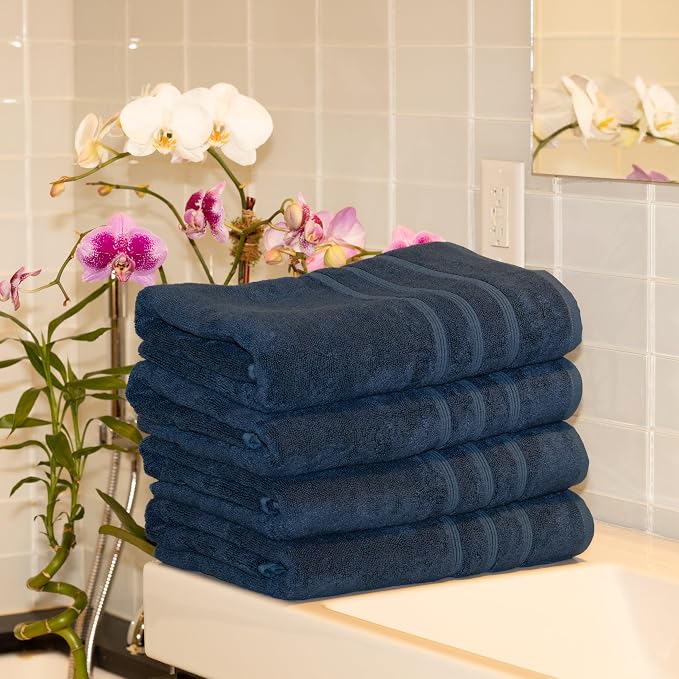 Mosobam Luxury Turkish Set of 4 Bath Towels 30X58 Navy Blue 700 GSM Bamboo - Image 2
