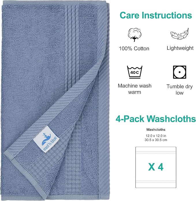 EastNBlue Lara 100% Turkish Cotton Washcloths 4 Pack, Extra Soft & Absorbent - Image 2