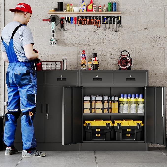Metal Storage Cabinet with 2 Drawers and Shelves, Adjustable Shelf File Cabinet - Image 6