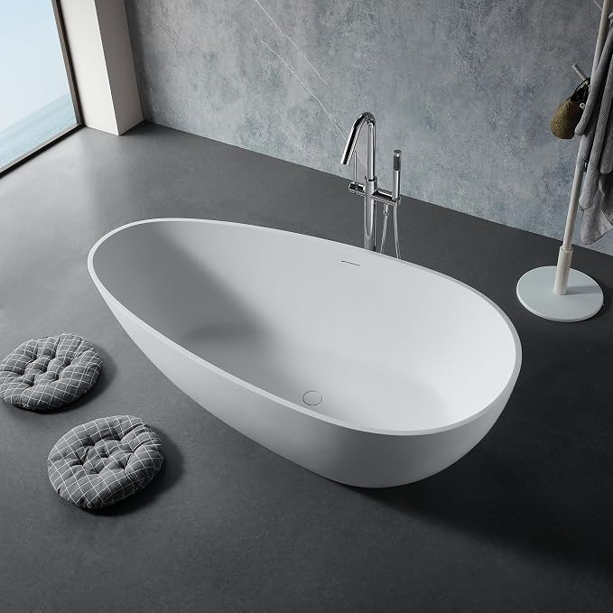 Abruzzo 67“ Solid Surface Freestanding Bathtub, Egg Shell Shaped Stone Resin - Image 8