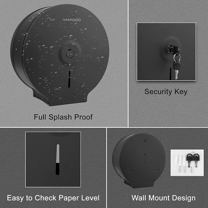 Commercial Jumbo Toilet Paper Dispenser, Wall Mount Stainless Steel 9 Inch Roll - Image 5