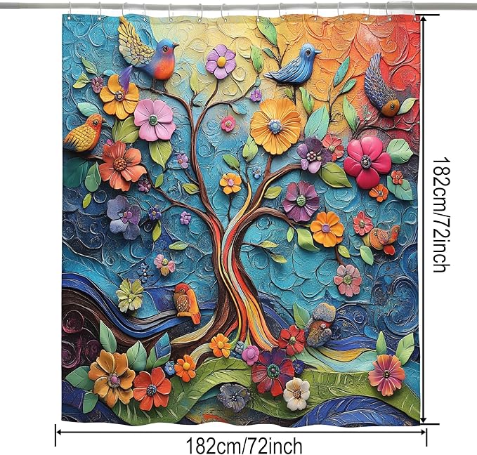 Bohemian Shower Curtain, Boho Floral Print Water Repellent Polyester Fabric - Image 3