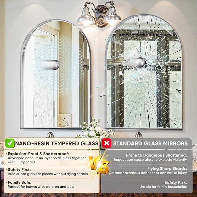 Arched Mirror 24"x36", Bathroom Mirror, Wall Mounted Vanity Mirror - Image 6