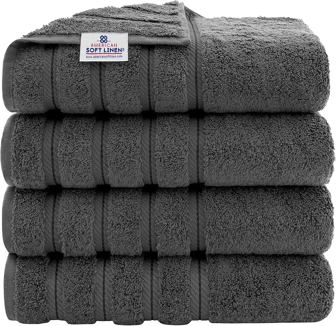 American Soft Linen Luxury 4 Piece Bath Towel Set, 600 GSM 100% Cotton Turkish by AmericanSoftLinen
