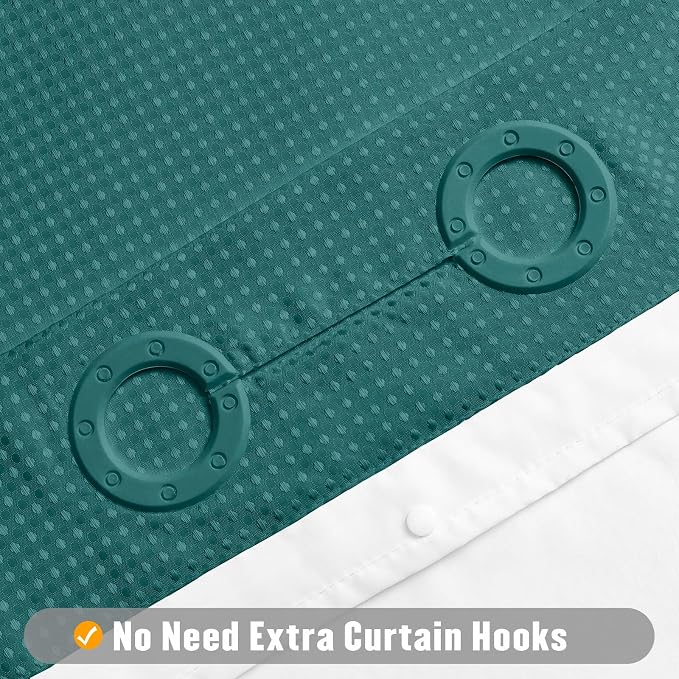 MitoVilla No Hooks Needed Dark Green Waffle Shower Curtain Liner Set, Modern - Image 3