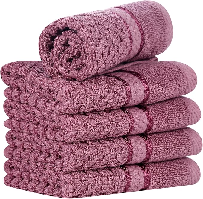 Ample Decor Grape Purple Wash Cloth Set of 5 100% Cotton - Image 6