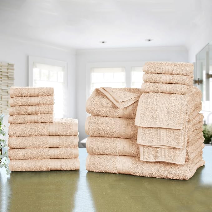 Ample Decor Bathroom Towel Set of 18-4 Hand Towel, 4 Bath Towel, 10 Wash Cloths - Image 2