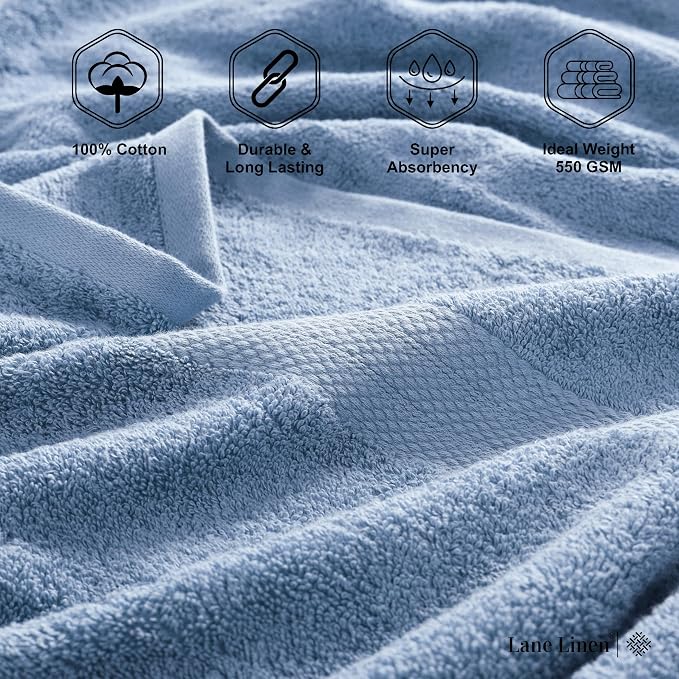 LANE LINEN 100% Cotton Premium Bathroom Towels Set - Image 6