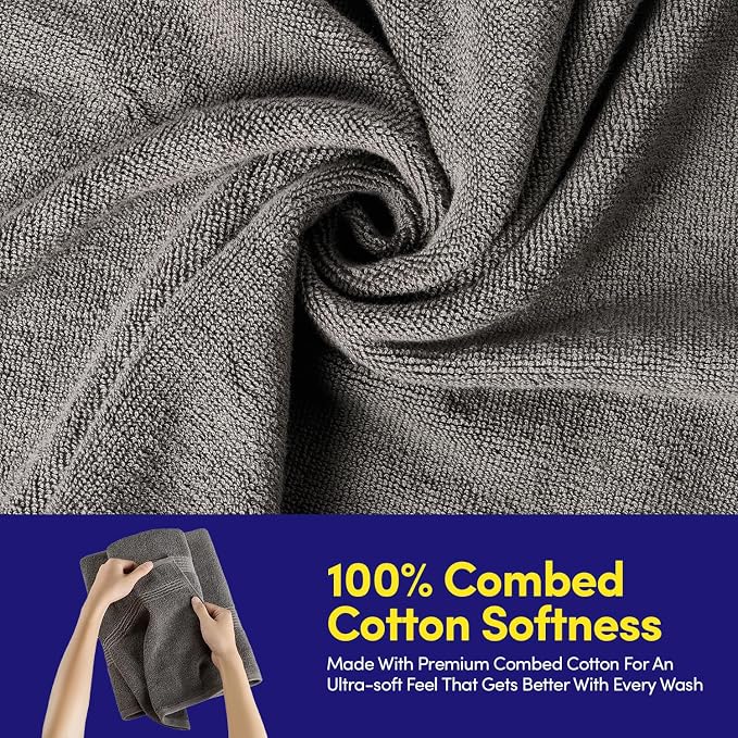 Bath Towels 8 Piece Towel Set – 100% Combed Cotton – Bath + Hand + Washcloths – - Image 3