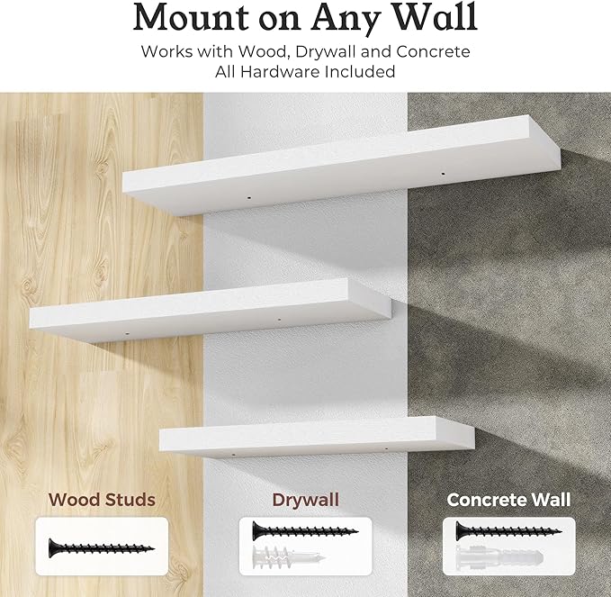 Floating Shelves for Wall, 7.9" Deep Wall Mounted Wood Shelves for Bathroom - Image 6