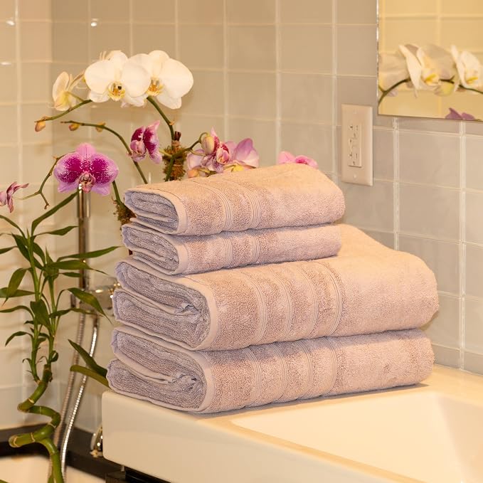 Mosobam Luxury Turkish 4pc XL Towel Set 35X70 16X30 Lavender Aura 700 GSM - Image 2