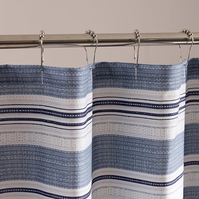 SLEEP ZONE Grey Striped Shower Curtain Waterproof Curtains - Image 2