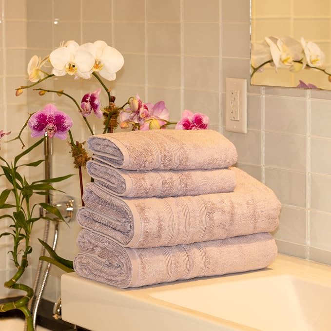 Mosobam Luxury Turkish 4pc Towel Set 30X58 16X30 Lavender Aura Oversize 700 GSM - Image 2