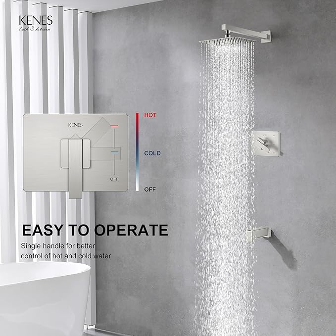 KENES Brushed Nickel Tub Shower Faucet Set Complete, Tub and Shower Trim Kit - Image 4