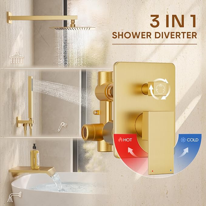 Shower System with Tub Spout, All Metal Tub Shower Faucet Set with 10-Inch Rain - Image 7