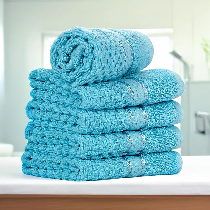 Ample Decor Sky Blue Wash Cloth Set of 5 100% Cotton - Image 2