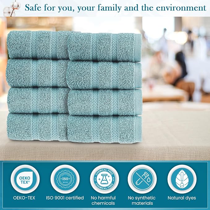 HALLEY Turkish 8 Pack Premium Washcloths 650 GSM Highly Absorbent Super Soft - Image 2