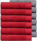 100% Cotton Washcloths Set 13” x 13” | Burgundy & Dark Grey Towels | Set of 12 by Weidemans