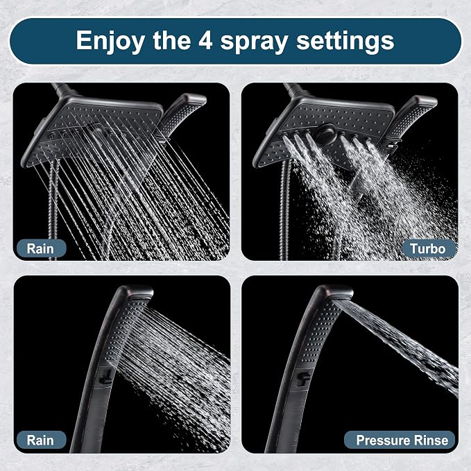 BRIGHT SHOWERS High Pressure Dual Shower Head Combo, Oil Rubbed Bronze Rainfall - Image 3