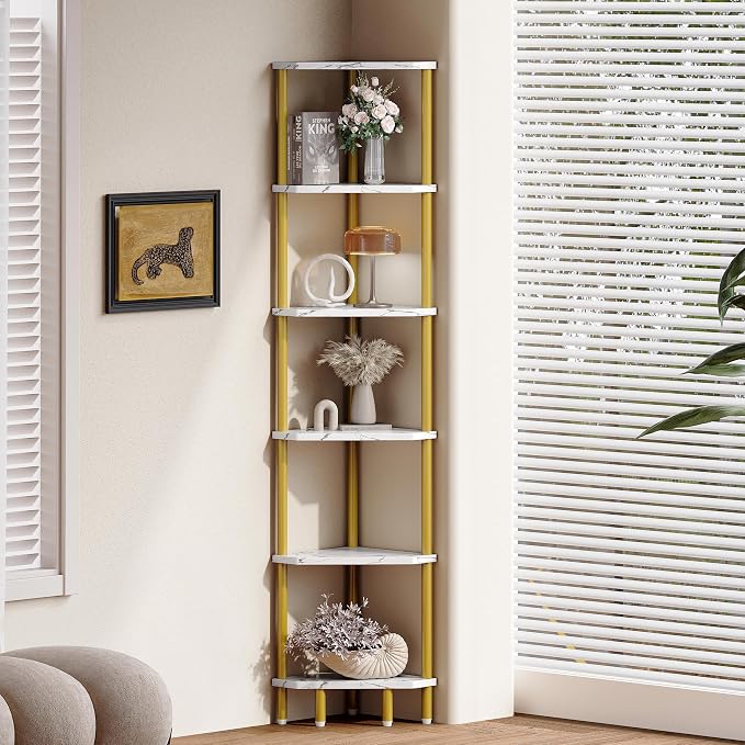 6 Tier Corner Shelf, 66.5'' Tall Standing Shelf, Narrow Display Shelf Stand - Image 5
