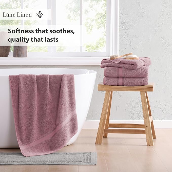 LANE LINEN 100% Cotton Large Bath Towels Set of 4 - Image 5