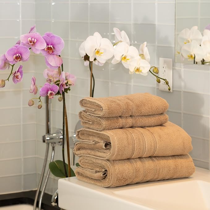 Mosobam Luxury Turkish 4pc Towel Set 30X58 16X30 Light Taupe 700 GSM Bamboo - Image 2