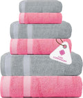 CASA COPENHAGEN Solitaire Mix 6 Pieces Towel Set- Grey Violet + Pink, 600 GSM by CASACOPENHAGEN