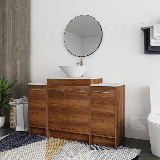 48 Inch Bathroom Vanity with Sink, Modern Brown Bathroom Vanity with Side - Image 9