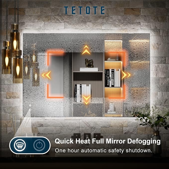 TETOTE 24 x 36 Inch LED Mirror Backlit Bathroom, Anti-Fog Mirror - Image 3