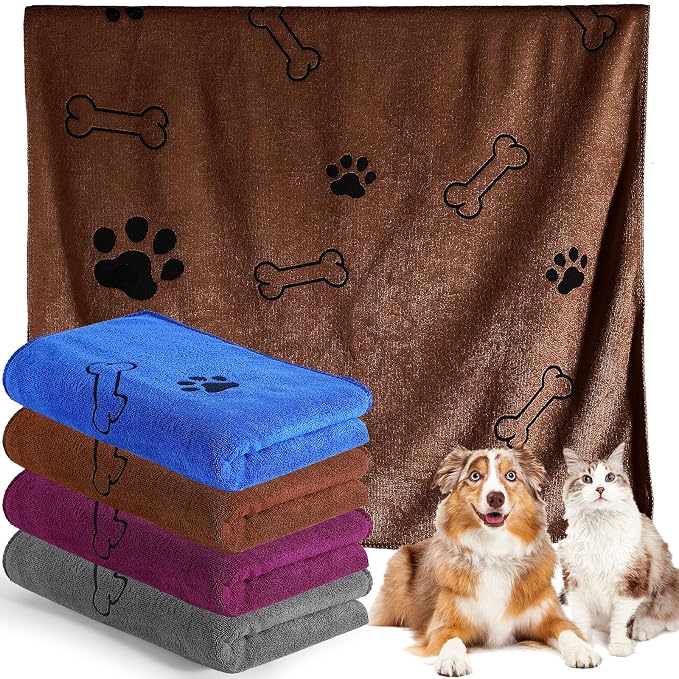 Chumia 4 Pcs Dog Towels for Drying Dog Puppy Bulk Microfiber Absorbent Paw by Chumia