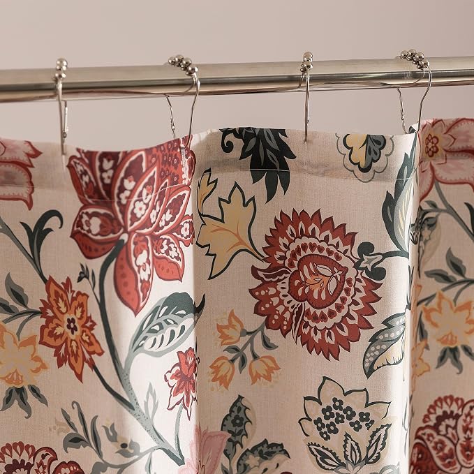 SLEEP ZONE Red Blossom Shower Curtain Waterproof Curtains - Image 2
