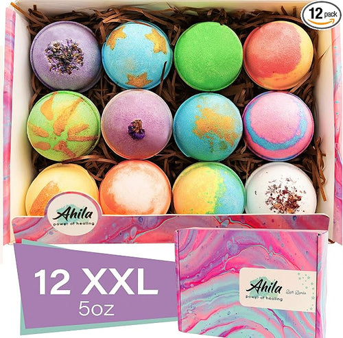 12 XXL Bubbly Organic Bath Bombs Gift Set by Ahilapowerofhealing