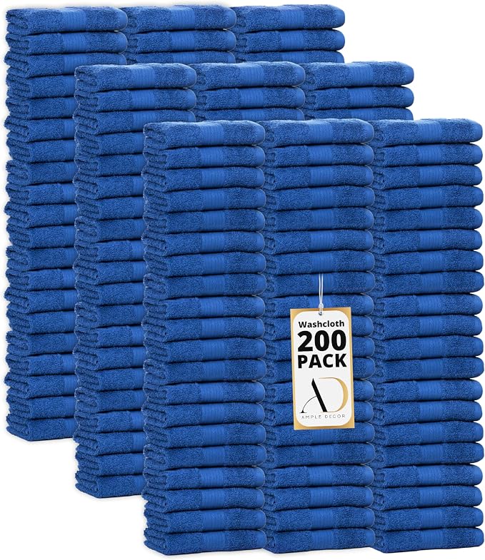 Ample Decor Washcloths Set of 200 12 X 12 Inch 100% Cotton 600 GSM, Soft by AmpleDecor