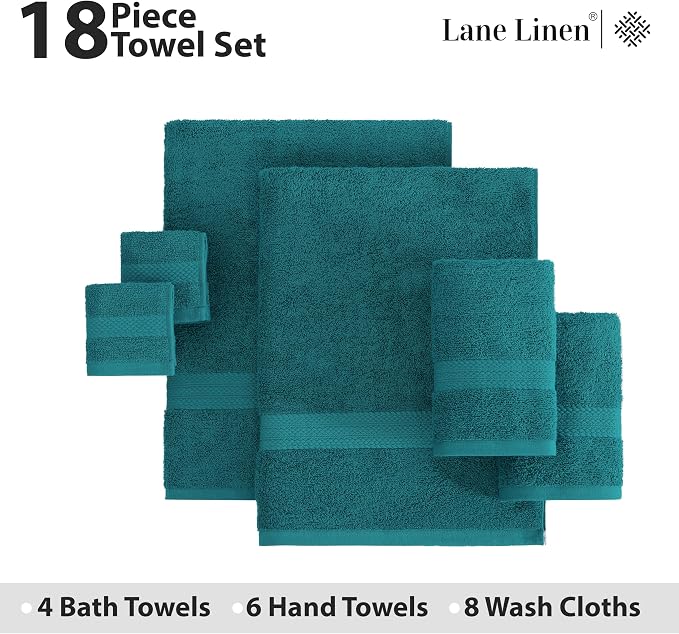 LANE LINEN 100% Ring Spun Cotton Bath Towel Set, 4 Shower Towels, 6 Hand Towels - Image 4