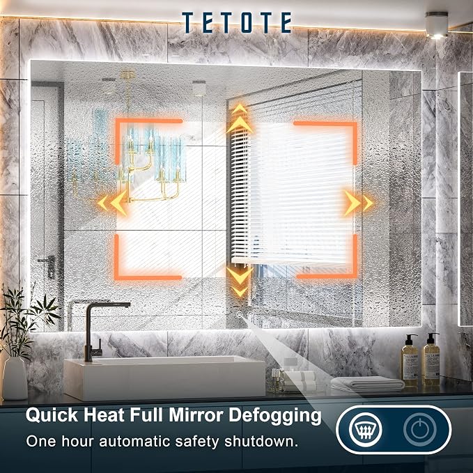 TETOTE 55 x 36 Inch LED Mirror Bathroom Backlit, Anti Fog, Vanity Lighted Mirror - Image 3