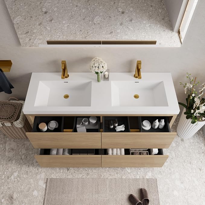 60 Inch Bathroom Vanity with Sink, Double Sink Bathroom Vanity, Freestanding - Image 9