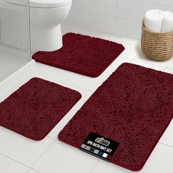 GORILLA GRIP Bathroom Rug Sets 3 Piece, Bath Mat Set and Oval Toilet Base by GorillaGrip