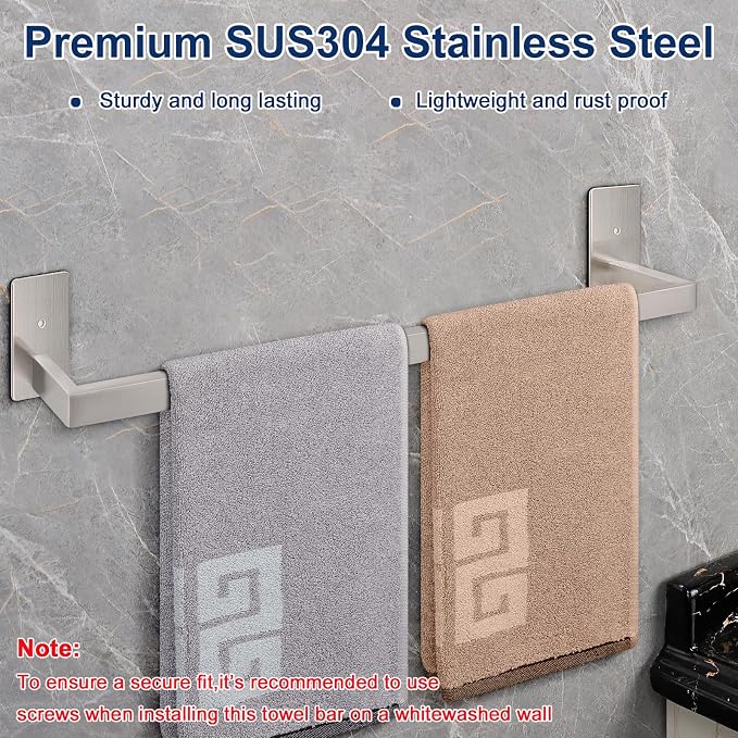 NearMoon Self Adhesive Bathroom Towel Bar, Stainless Steel Square Bath Wall - Image 4
