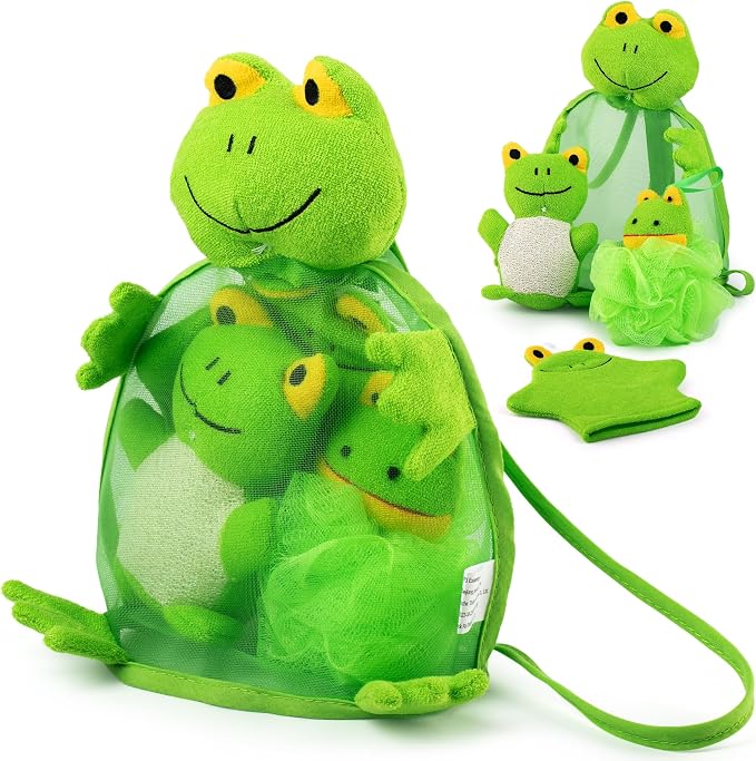 Baby Bath Set – Soft & Durable Frog-Themed Loofah Scrubber Kit – Cute Cartoon - Image 4