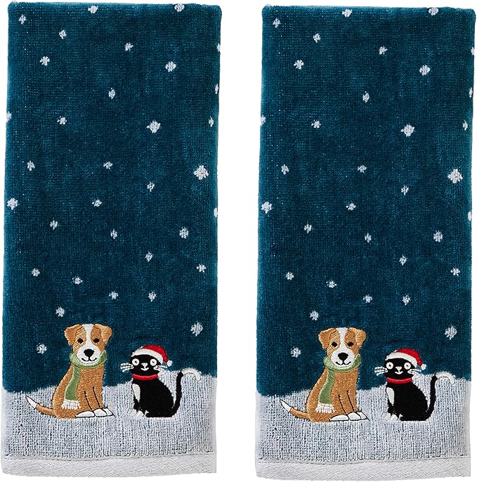 SKL Home Christmas/Winter Cat & Dog Hand Towel 2pc Set by SKLHomebySaturdayKnightLtd