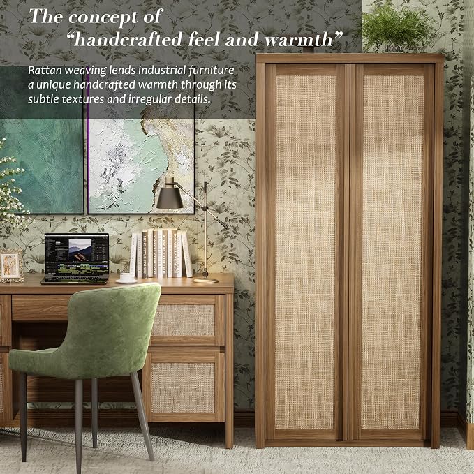 Yechen 67" Tall Kitchen Pantry Cabinet, Rattan Storage Cabinet - Image 3